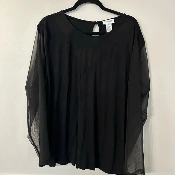 Carmen Marc Valvo Women's Black Lace/Sheer Arms and Chest Details Size 2X GUC - Picture 2 of 7